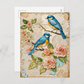 Blauwvogels met Rozen Feestdagenkaart (Voorkant / Achterkant)