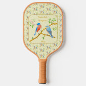 Blauwvogels met tekst gele pickleball paddle (Achterkant)