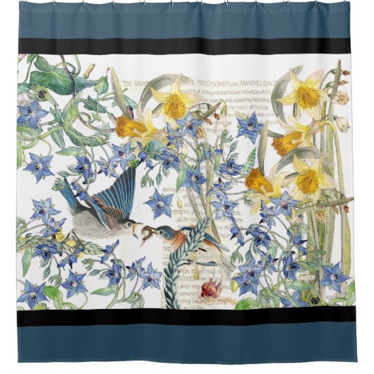 Blauwvogels Narcissus Floral Shower Curtain Douchegordijn (Voorkant)