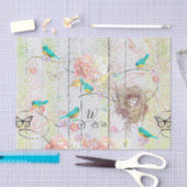 Blauwvogels Nest Roze Hortensia Bloemen Monogramme Tissuepapier (Craft)