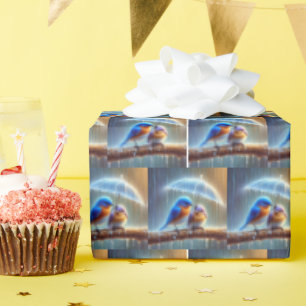 Blauwvogels onder een paraplu cadeaupapier