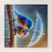 Blauwvogels onder een paraplu legpuzzel (Horizontaal)