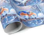 Blauwvogels op een besneeuwde tak cadeaupapier (Rol Hoek)