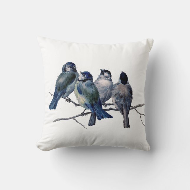  Blauwvogels op een Sierkussen van de Tak (Voorkant)