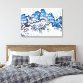 Blauwvogels op kersenbloesem canvas afdruk (Insitu (Slaapkamer))