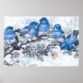 Blauwvogels op kersenbloesem poster (Voorkant)