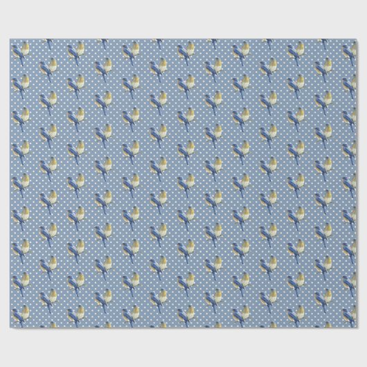 Blauwvogels op Polka Dots Cadeaupapier (Vlak)