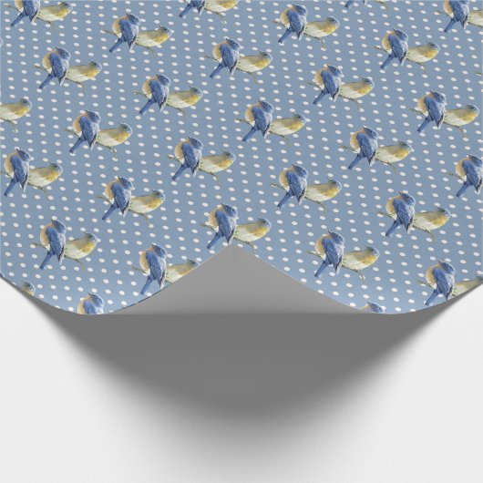 Blauwvogels op Polka Dots Cadeaupapier (Hoek)