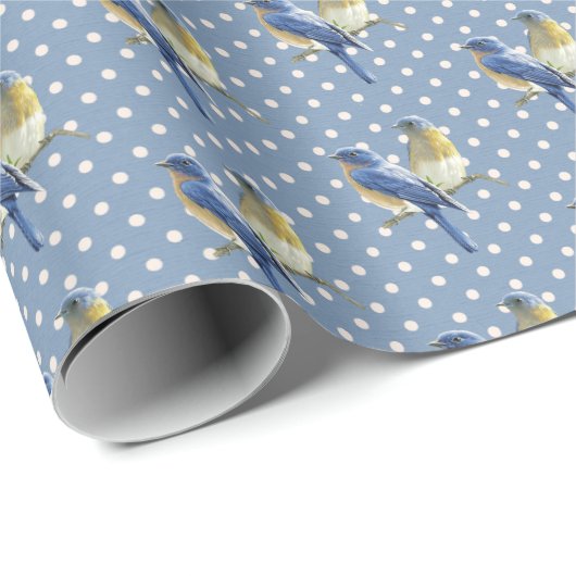 Blauwvogels op Polka Dots Cadeaupapier (Rol Hoek)