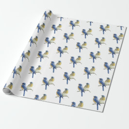 Blauwvogels op wit cadeaupapier