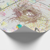 Blauwvogels Roze Hydrangea Vogels Nest Monogrammed Cadeaupapier (Hoek)