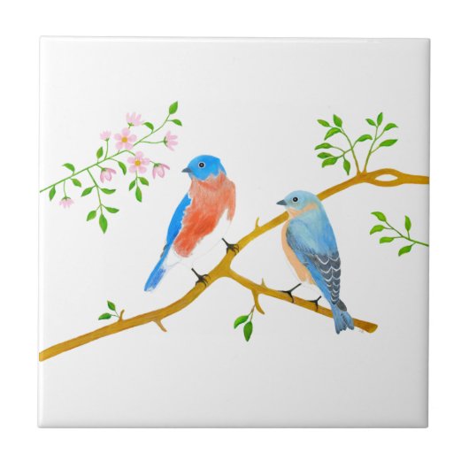 Blauwvogels Witte keramische Tegel Tegeltje (Voorkant)