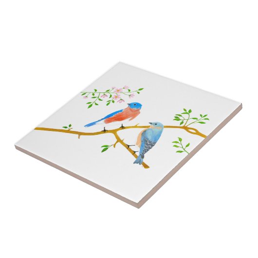 Blauwvogels Witte keramische Tegel Tegeltje (Zijkant)