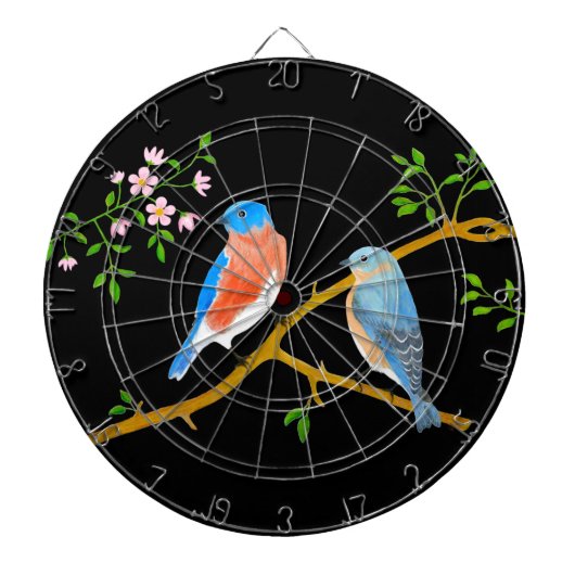 Blauwvogels zwart dartbord (Voorkant)