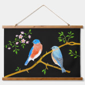 Blauwvogels Zwart Hout Topped Wandtapijten Hangend Wandkleed (Voorkant)