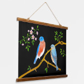Blauwvogels Zwart Hout Topped Wandtapijten Hangend Wandkleed (Gebogen)