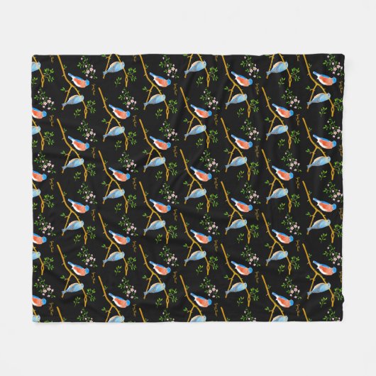 Blauwvogels Zwart Medium Fleece Deken (Voorkant (Horizontaal))