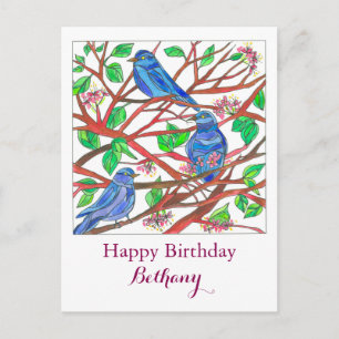 Blauwvogeltrek - Aangepaste naam Happy Birthday Briefkaart