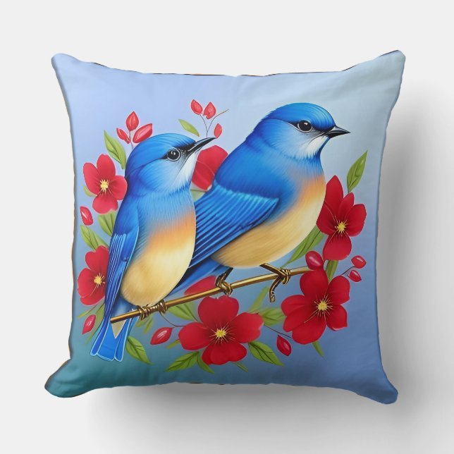 🌸 Blauwvoogel Bloementuin Kunst Cadeau Natuurlief Kussen (Voorkant)