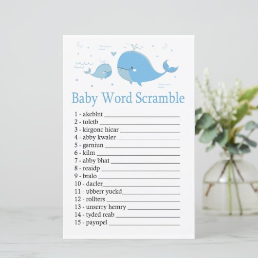 Blauwwalvis Baby word scramble game (Staand voorkant)