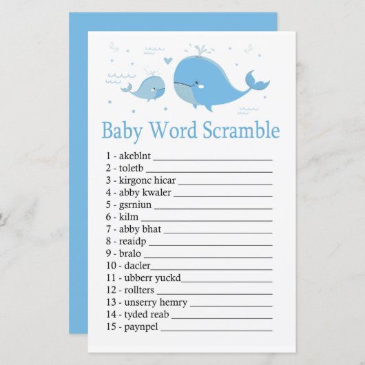 Blauwwalvis Baby word scramble game (Voorkant / Achterkant)