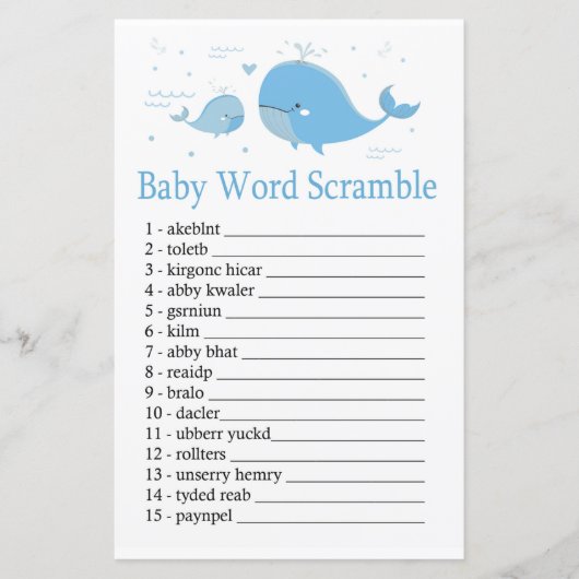 Blauwwalvis Baby word scramble game (Voorkant)