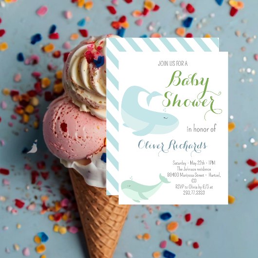 Blauwwalvis Groen deeg Oceaan Baby shower vis Kaart