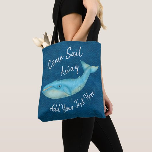 Blauwwalvis Nautical Zee Beach Sail Away | Aangepa Tote Bag (Dichtbij)