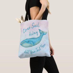 Blauwwalvis Nautical Zee Beach Sail Away Aangepa Tote Bag