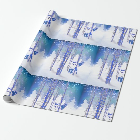 Blauwwintersneeuwbos Fox Animal Cadeaupapier (Uitgerold)