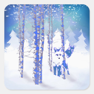 Blauwwintersneeuwbos Fox Animal Vierkante Sticker