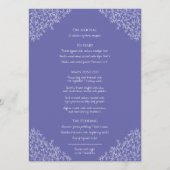 blauwwitte bladtekening monogram bruiloft menu (Achterkant)