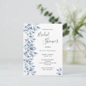 Blauwwitte botanische bridal Shower-uitnodiging Briefkaart (Staand voorkant)