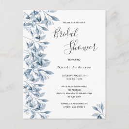 Blauwwitte botanische bridal Shower-uitnodiging Briefkaart
