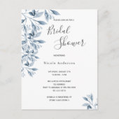Blauwwitte botanische bridal Shower-uitnodiging Briefkaart (Voorkant)
