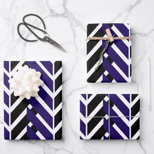 Blauwwitte Chevron Modern Zigzag Pattern Inpakpapier Vel (Voorkant)