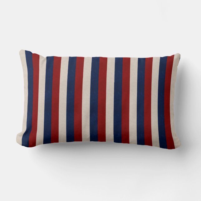 Blauwwitte en Blauwe lederen stropen Lumbar Pillow Kussen (Voorkant)