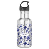 Blauwwitte flacon met flesje met naam waterfles  (Voorkant)