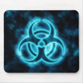 Blauwwitte gloed Biohazard Symbol Mousepad Muismat (Voorkant)