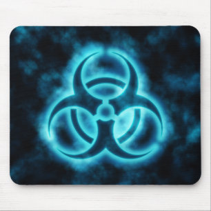 Blauwwitte gloed Biohazard Symbol Mousepad Muismat