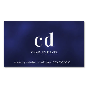 Blauwwitte initialen minimalistisch magnetisch visitekaartje