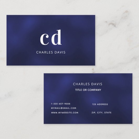 Blauwwitte initialen minimalistisch visitekaartje (Voorkant / Achterkant)