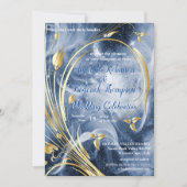 Blauwwitte melkweg met een gouden abstracte bloem kaart (Voorkant)