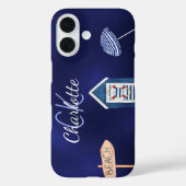 Blauwwitte monogram van beide partijen Case-Mate iPhone case (Achterkant)
