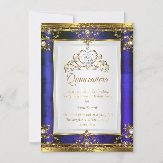 Blauwwitte parelprinses Quinceanera Kaart (Voorkant)