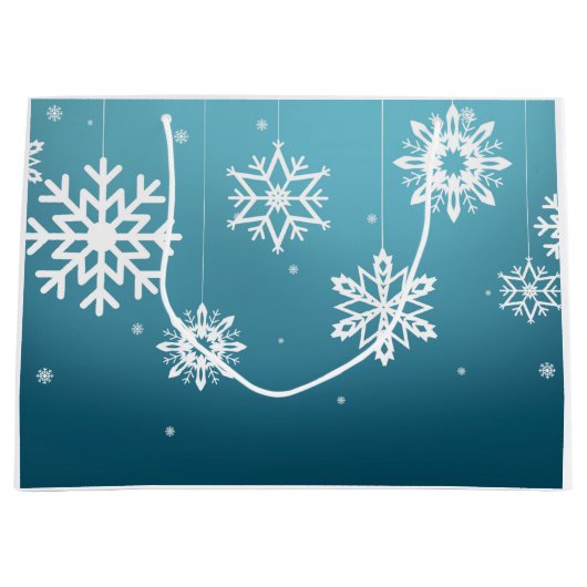 Blauwwitte sneeuwvlokken kerstmis large cadeautasje (Voorkant)