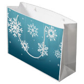 Blauwwitte sneeuwvlokken kerstmis large cadeautasje (Achterkant Gekanteld)