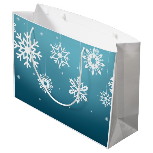 Blauwwitte sneeuwvlokken kerstmis large cadeautasje (Achterkant Gekanteld)