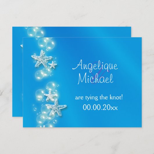 Blauwwitte strand zeester aankondiging (Voorkant / Achterkant)