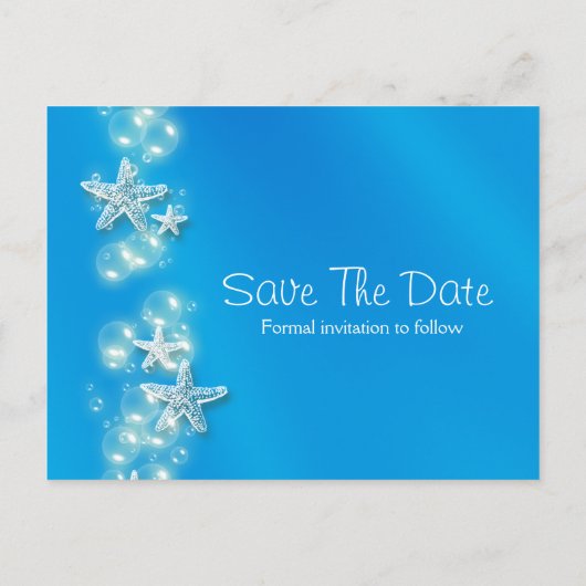 Blauwwitte strand zeester aankondiging (Achterkant)